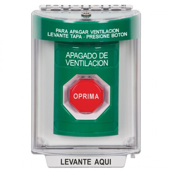 SS2142HV-ES STI Green Indoor/Outdoor Flush w/ Horn Key-to-Reset (Illuminated) Stopper Station with HVAC SHUT DOWN Label Spanish