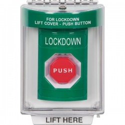 SS2142LD-EN STI Green Indoor/Outdoor Flush w/ Horn Key-to-Reset (Illuminated) Stopper Station with LOCKDOWN Label English