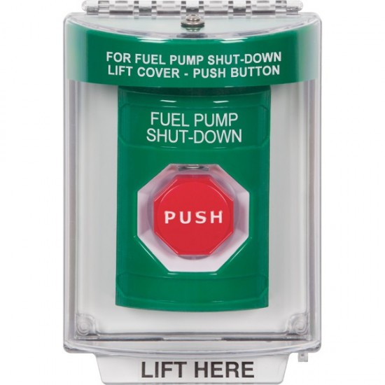 SS2142PS-EN STI Green Indoor/Outdoor Flush w/ Horn Key-to-Reset Stopper Station w/ FUEL PUMP SHUT DOWN Label