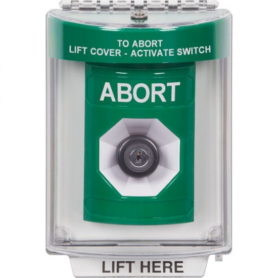 SS2143AB-EN STI Green Indoor/Outdoor Flush w/ Horn Key-to-Activate Stopper Station with ABORT Label English