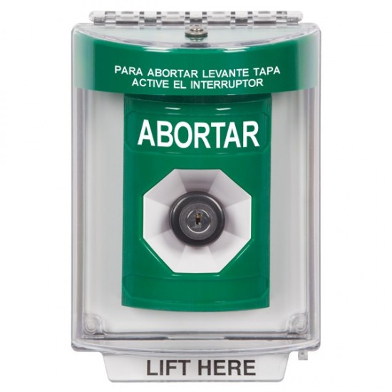 SS2143AB-ES STI Green Indoor/Outdoor Flush w/ Horn Key-to-Activate Stopper Station with ABORT Label Spanish