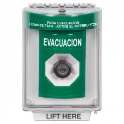 SS2143EV-ES STI Green Indoor/Outdoor Flush w/ Horn Key-to-Activate Stopper Station with EVACUATION Label Spanish
