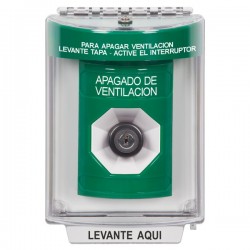 SS2143HV-ES STI Green Indoor/Outdoor Flush w/ Horn Key-to-Activate Stopper Station with HVAC SHUT DOWN Label Spanish