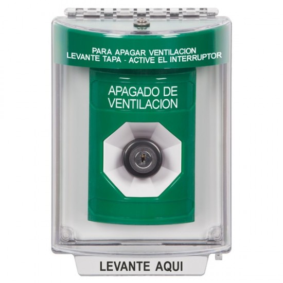 SS2143HV-ES STI Green Indoor/Outdoor Flush w/ Horn Key-to-Activate Stopper Station with HVAC SHUT DOWN Label Spanish
