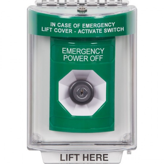 SS2143PO-EN STI Green Indoor/Outdoor Flush w/ Horn Key-to-Activate Stopper Station with EMERGENCY POWER OFF Label English