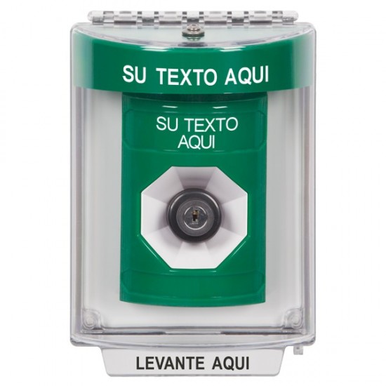 SS2143ZA-ES STI Green Indoor/Outdoor Flush w/ Horn Key-to-Activate Stopper Station w/ Custom Text Spanish