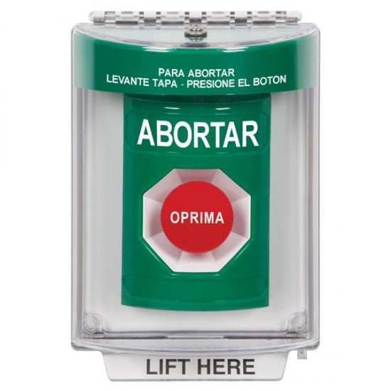 SS2144AB-ES STI Green Indoor/Outdoor Flush w/ Horn Momentary Stopper Station with ABORT Label Spanish