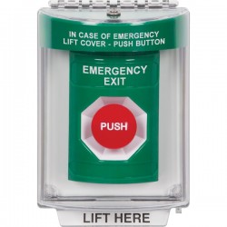 SS2144EX-EN STI Green Indoor/Outdoor Flush w/ Horn Momentary Stopper Station with EMERGENCY EXIT Label English