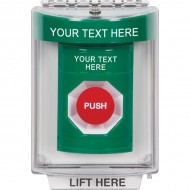 SS2144ZA-EN STI Green Indoor/Outdoor Flush w/ Horn Momentary Stopper Station with Non-Returnable Custom Text Label English