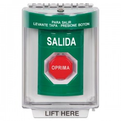 SS2145XT-ES STI Green Indoor/Outdoor Flush w/ Horn Momentary (Illuminated) Stopper Station with EXIT Label Spanish