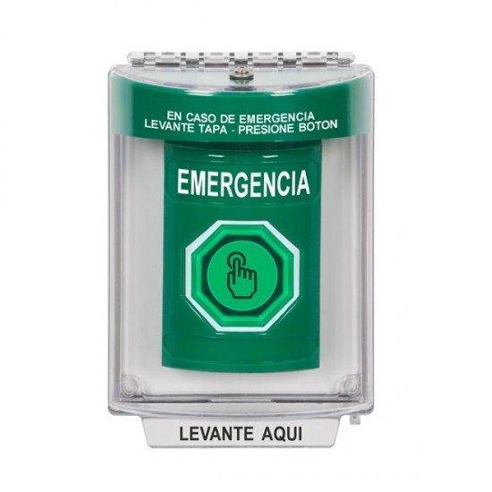 SS2146EM-ES STI Green Indoor/Outdoor Flush w/ Horn Momentary (Illuminated) Stopper Station w/ EMERGENCY Spanish