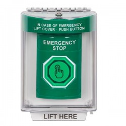 SS2146ES-EN STI Green Indoor/Outdoor Flush w/ Horn Momentary (Illuminated) Stopper Station w/ EMERGENCY STOP Label