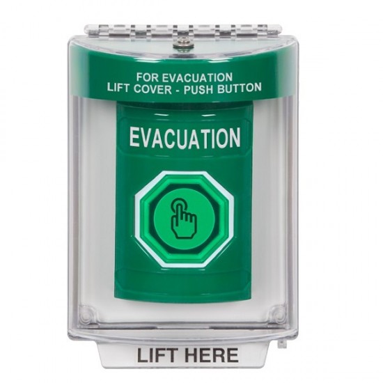 SS2146EV-EN STI Green Indoor/Outdoor Flush w/ Horn Momentary (Illuminated) Stopper Station w/ EVACUATION Label
