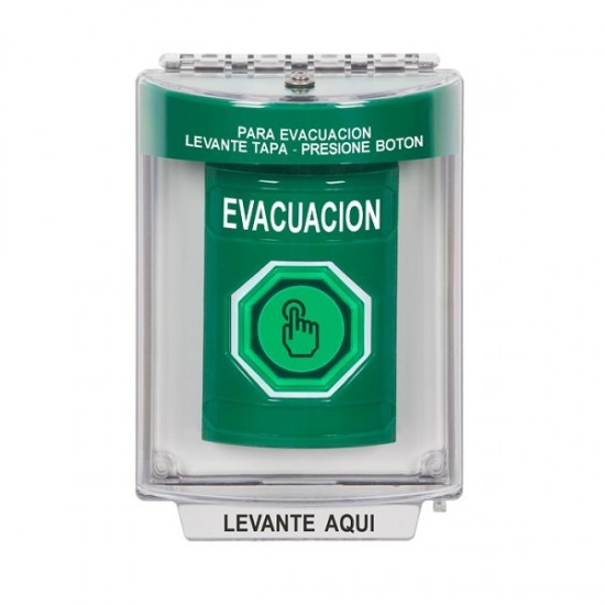 SS2146EV-ES STI Green Indoor/Outdoor Flush w/ Horn Momentary (Illuminated) Stopper Station w/ EVACUATION Spanish