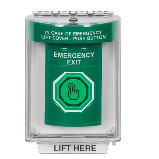SS2146EX-EN STI Green Indoor/Outdoor Flush w/ Horn Momentary (Illuminated) Stopper Station w/ EMERGENCY EXIT Label