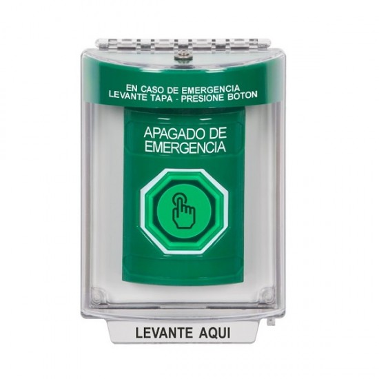 SS2146PO-ES STI Green Indoor/Outdoor Flush w/ Horn Momentary (Illuminated) Stopper Station w/ EMERGENCY POWER OFF Spanish