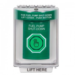 SS2146PS-EN STI Green Indoor/Outdoor Flush w/ Horn Momentary (Illuminated) Stopper Station w/ FUEL PUMP SHUT DOWN Label