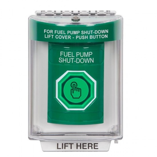 SS2146PS-EN STI Green Indoor/Outdoor Flush w/ Horn Momentary (Illuminated) Stopper Station w/ FUEL PUMP SHUT DOWN Label