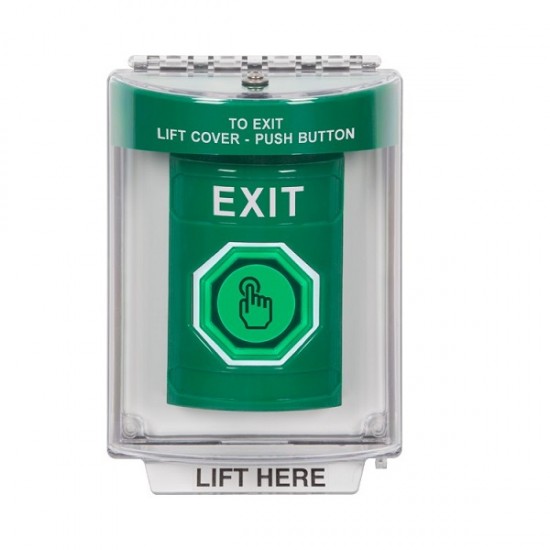SS2146XT-EN STI Green Indoor/Outdoor Flush w/ Horn Momentary (Illuminated) Stopper Station w/ EXIT Label
