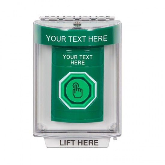 SS2146ZA-EN STI Green Indoor/Outdoor Flush w/ Horn Momentary (Illuminated) Stopper Station w/ Custom Text Label