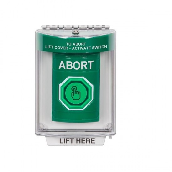 SS2147AB-EN STI Green Indoor/Outdoor Flush w/ Horn Weather Resistant Momentary Stopper Station w/ ABORT Label