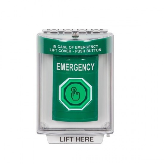 SS2147EM-EN STI Green Indoor/Outdoor Flush w/ Horn Weather Resistant Momentary Stopper Station w/ EMERGENCY Label SS2147EM-EN STI Green Indoor/Outdoor Flush w/ Horn Weather Resistant Momentary Stopper Station w/ EMERGENCY Label