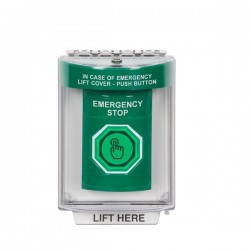 SS2147ES-EN STI Green Indoor/Outdoor Flush w/ Horn Weather Resistant Momentary Stopper Station w/ EMERGENCY STOP Label