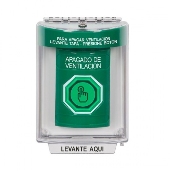 SS2147HV-ES STI Green Indoor/Outdoor Flush w/ Horn Weather Resistant Momentary Stopper Station w/ HVAC SHUT DOWN Spanish