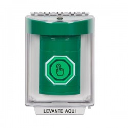 SS2147NT-ES STI Green Indoor/Outdoor Flush w/ Horn Weather Resistant Momentary Stopper Station w/ No Text Spanish