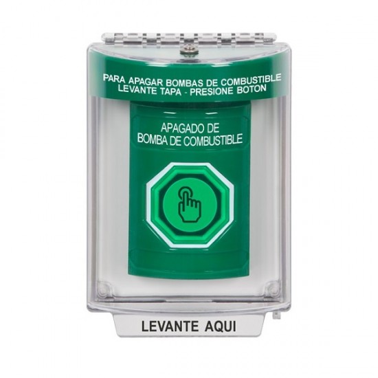 SS2147PS-ES STI Green Indoor/Outdoor Flush w/ Horn Weather Resistant Momentary Stopper Station w/ FUEL PUMP SHUT DOWN Spanish