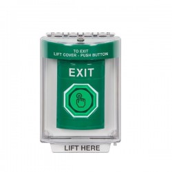 SS2147XT-EN STI Green Indoor/Outdoor Flush w/ Horn Weather Resistant Momentary Stopper Station w/ EXIT Label
