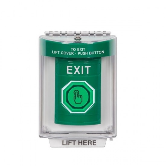 SS2147XT-EN STI Green Indoor/Outdoor Flush w/ Horn Weather Resistant Momentary Stopper Station w/ EXIT Label