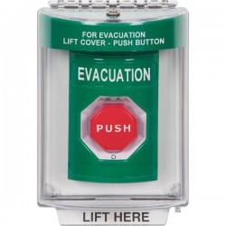 SS2149EV-EN STI Green Indoor/Outdoor Flush w/ Horn Turn-to-Reset (Illuminated) Stopper Station with EVACUATION Label English