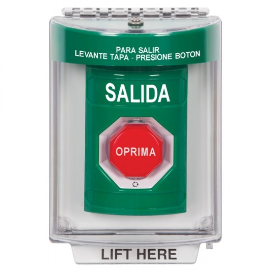 SS2149XT-ES STI Green Indoor/Outdoor Flush w/ Horn Turn-to-Reset (Illuminated) Stopper Station with EXIT Label Spanish