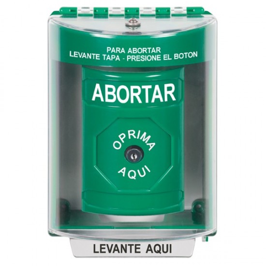 SS2170AB-ES STI Green Indoor/Outdoor Surface Key-to-Reset Stopper Station with ABORT Label Spanish