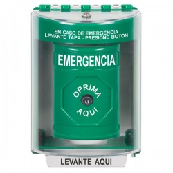 SS2170EM-ES STI Green Indoor/Outdoor Surface Key-to-Reset Stopper Station with EMERGENCY Label Spanish