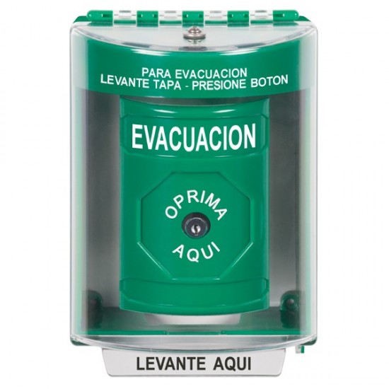 SS2170EV-ES STI Green Indoor/Outdoor Surface Key-to-Reset Stopper Station with EVACUATION Label Spanish