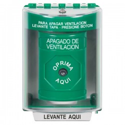 SS2170HV-ES STI Green Indoor/Outdoor Surface Key-to-Reset Stopper Station with HVAC SHUT DOWN Label Spanish