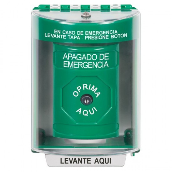 SS2170PO-ES STI Green Indoor/Outdoor Surface Key-to-Reset Stopper Station with EMERGENCY POWER OFF Label Spanish
