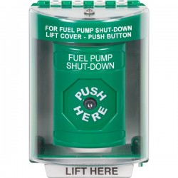 SS2170PS-EN STI Green Indoor/Outdoor Surface Key-to-Reset Stopper Station with FUEL PUMP SHUT DOWN Label English