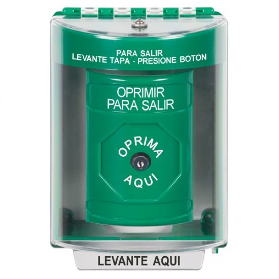 SS2170PX-ES STI Green Indoor/Outdoor Surface Key-to-Reset Stopper Station with PUSH TO EXIT Label Spanish