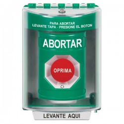 SS2171AB-ES STI Green Indoor/Outdoor Surface Turn-to-Reset Stopper Station with ABORT Label Spanish