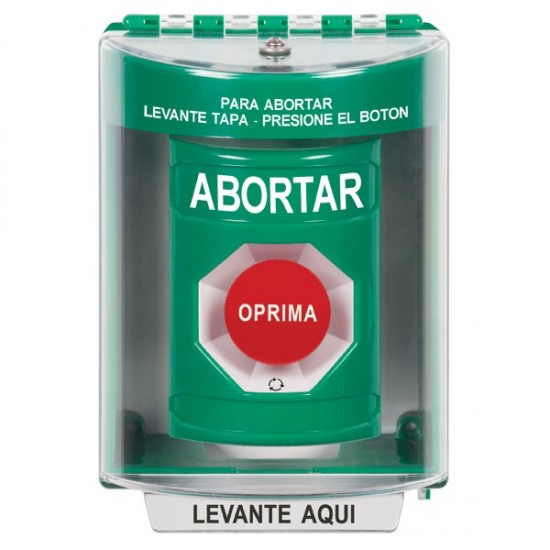 SS2171AB-ES STI Green Indoor/Outdoor Surface Turn-to-Reset Stopper Station with ABORT Label Spanish