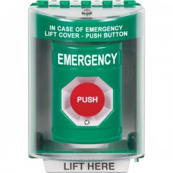 SS2171EM-EN STI Green Indoor/Outdoor Surface Turn-to-Reset Stopper Station with EMERGENCY Label English SS2171EM-EN STI Green Indoor/Outdoor Surface Turn-to-Reset Stopper Station with EMERGENCY Label English