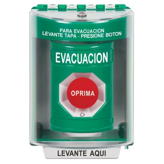 SS2171EV-ES STI Green Indoor/Outdoor Surface Turn-to-Reset Stopper Station with EVACUATION Label Spanish