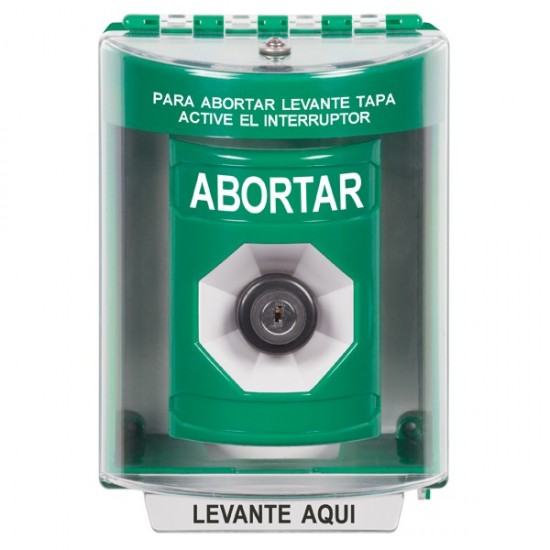 SS2173AB-ES STI Green Indoor/Outdoor Surface Key-to-Activate Stopper Station with ABORT Label Spanish
