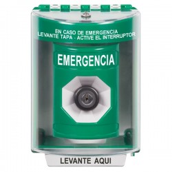 SS2173EM-ES STI Green Indoor/Outdoor Surface Key-to-Activate Stopper Station with EMERGENCY Label Spanish