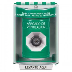SS2173HV-ES STI Green Indoor/Outdoor Surface Key-to-Activate Stopper Station with HVAC SHUT DOWN Label Spanish
