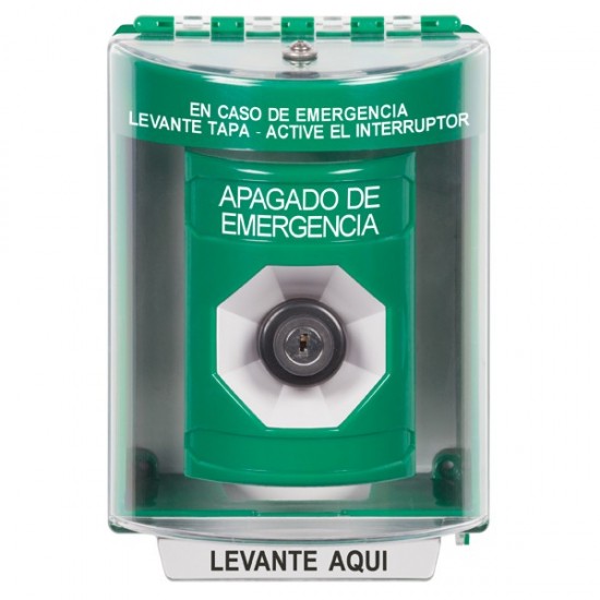 SS2173PO-ES STI Green Indoor/Outdoor Surface Key-to-Activate Stopper Station with EMERGENCY POWER OFF Label Spanish