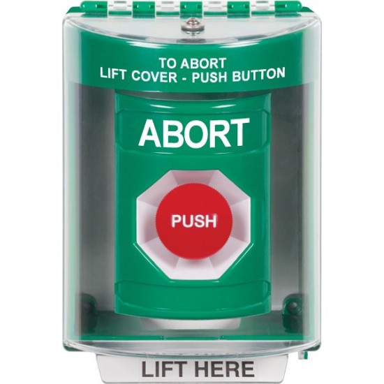 SS2174AB-EN STI Green Indoor/Outdoor Surface Momentary Stopper Station with ABORT Label English